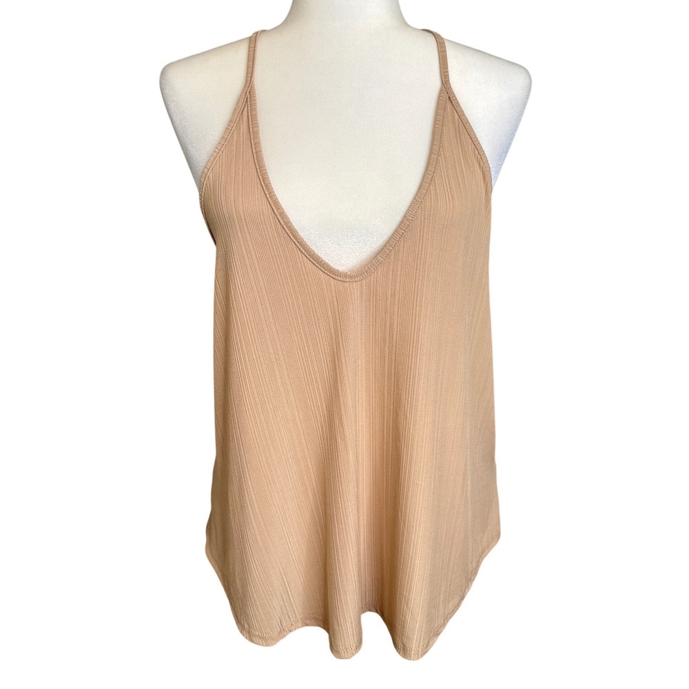 Intimately Free People Women's Tan Ribbed Deep V-Neck Racerback Tank Top Small S - Picture 2 of 7